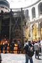 Pilgrims in front of The  Edicule in The Church of the Holy Sepulchre, Christ`s tomb, in the Old City of Jerusalem, Israel Royalty Free Stock Photo